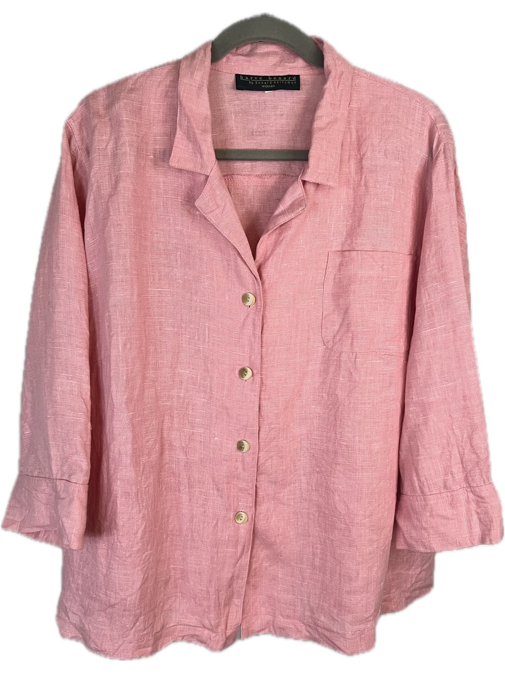 Harve Benard Dusty Pink Raw Linen Relax Fit Button-Down Blouse